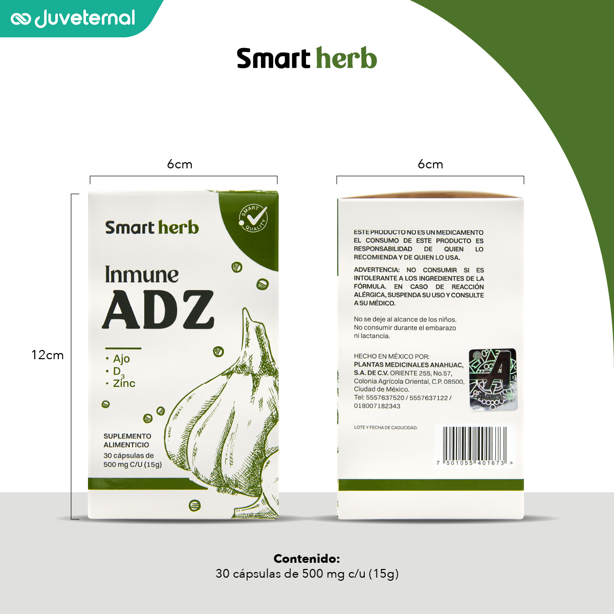 Foto 9 pulgar | Suplemento Alimenticio Smart Herb Paquete Inmune Adz 2 Piezas 30 Cápsulas c/u con Ajo Vitamina D3 y Zinc