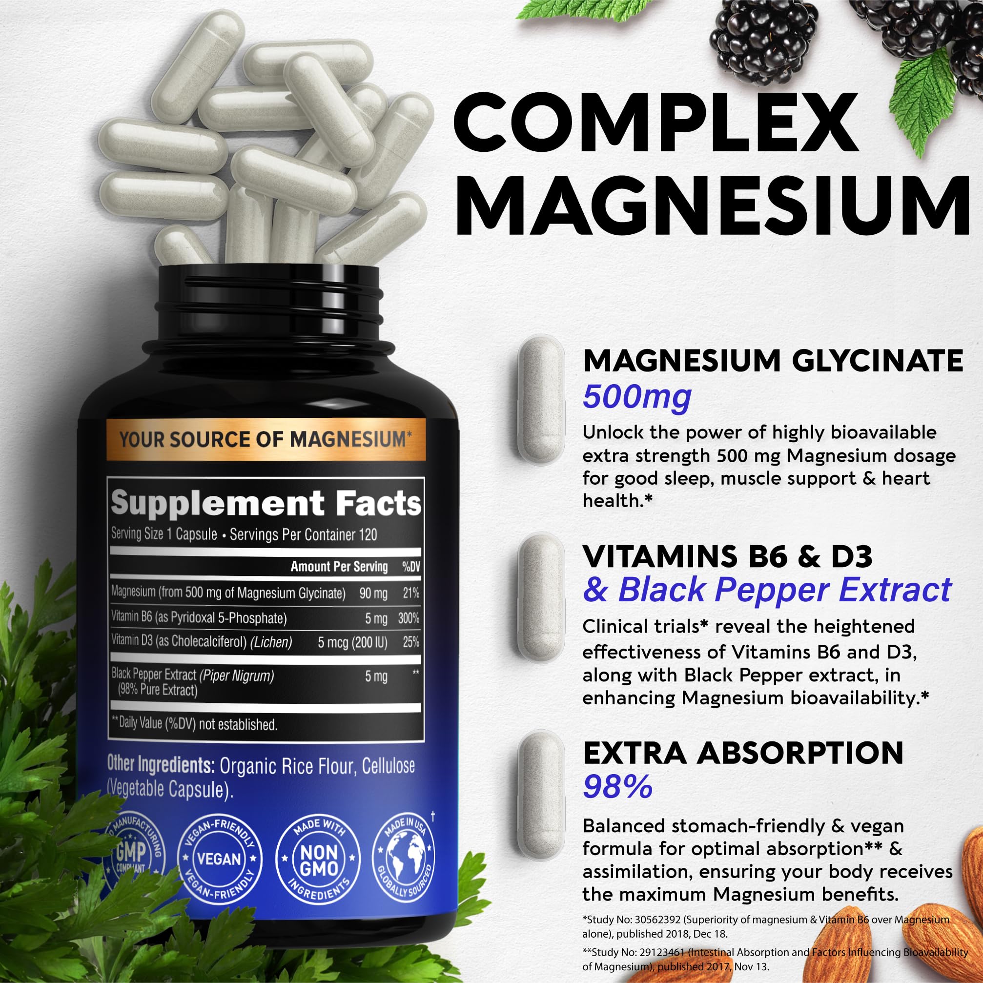 Foto 3 pulgar | Suplemento de Glicinato de Magnesio Nutraharmony 500 Mg con Vitamina D3 y B6 - Venta Internacional