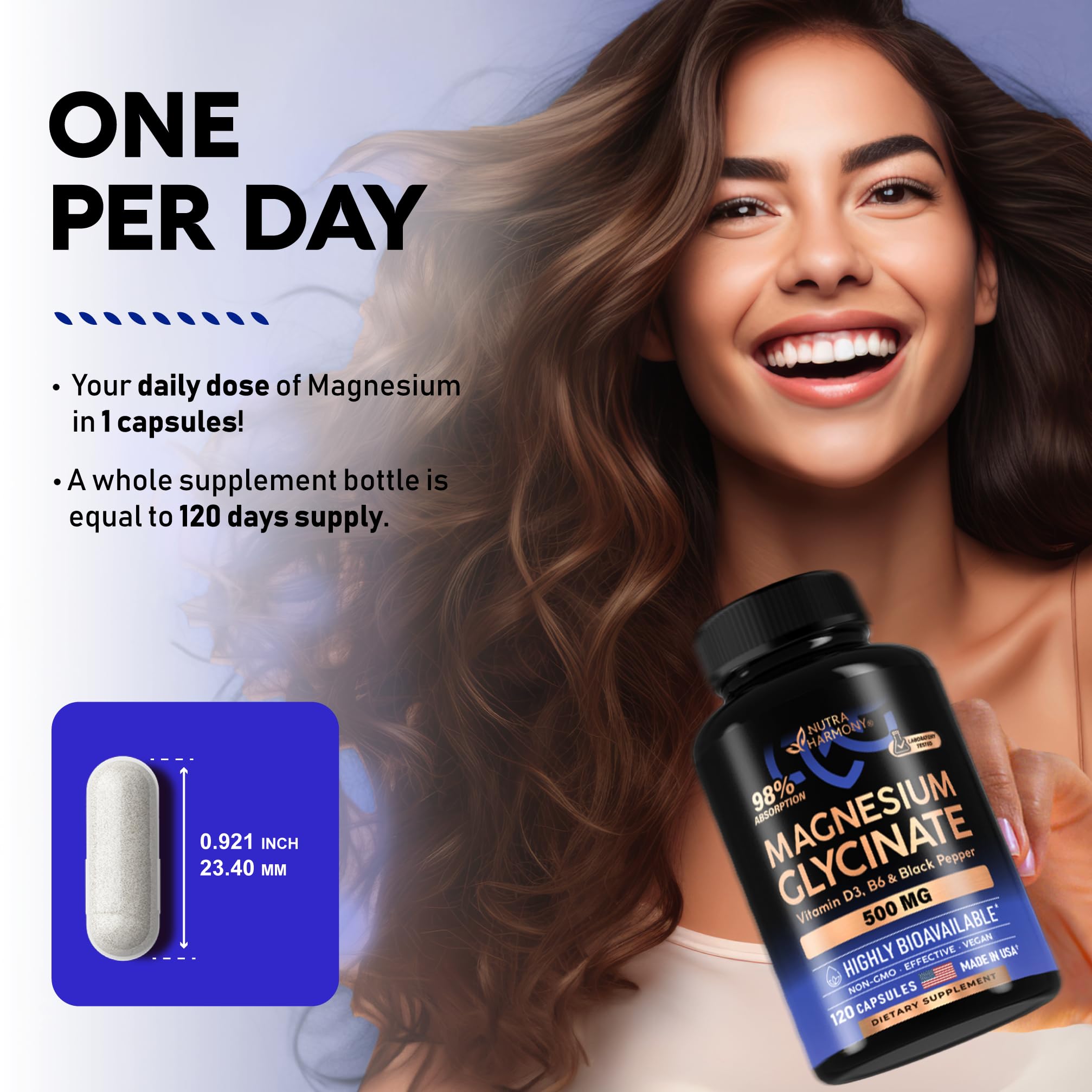 Foto 6 pulgar | Suplemento de Glicinato de Magnesio Nutraharmony 500 Mg con Vitamina D3 y B6 - Venta Internacional