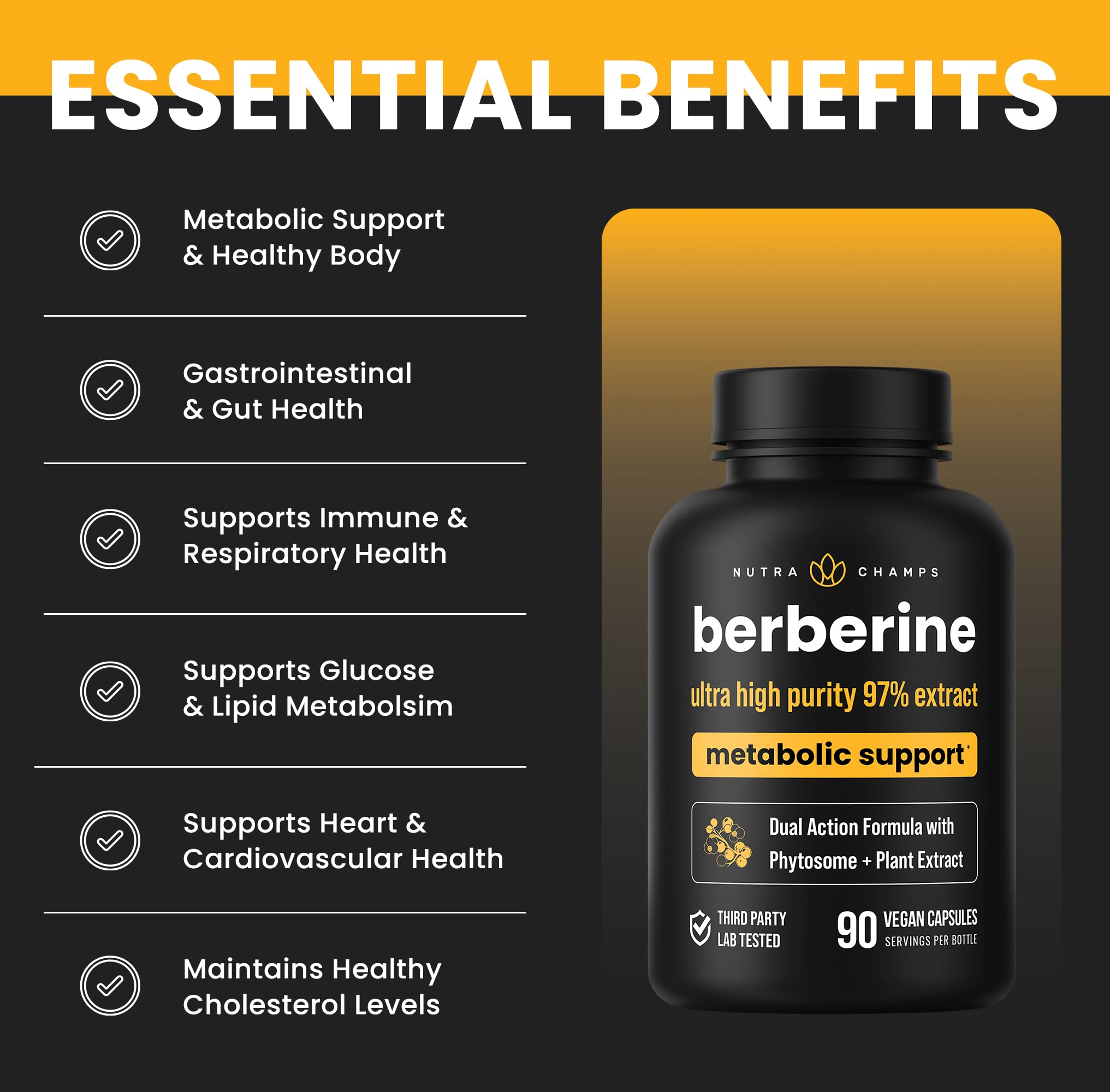 Foto 6 pulgar | Suplemento Nutrachamps Berberine Hcl 97% de Pureza 500 mg 90 Cápsulas - Venta Internacional