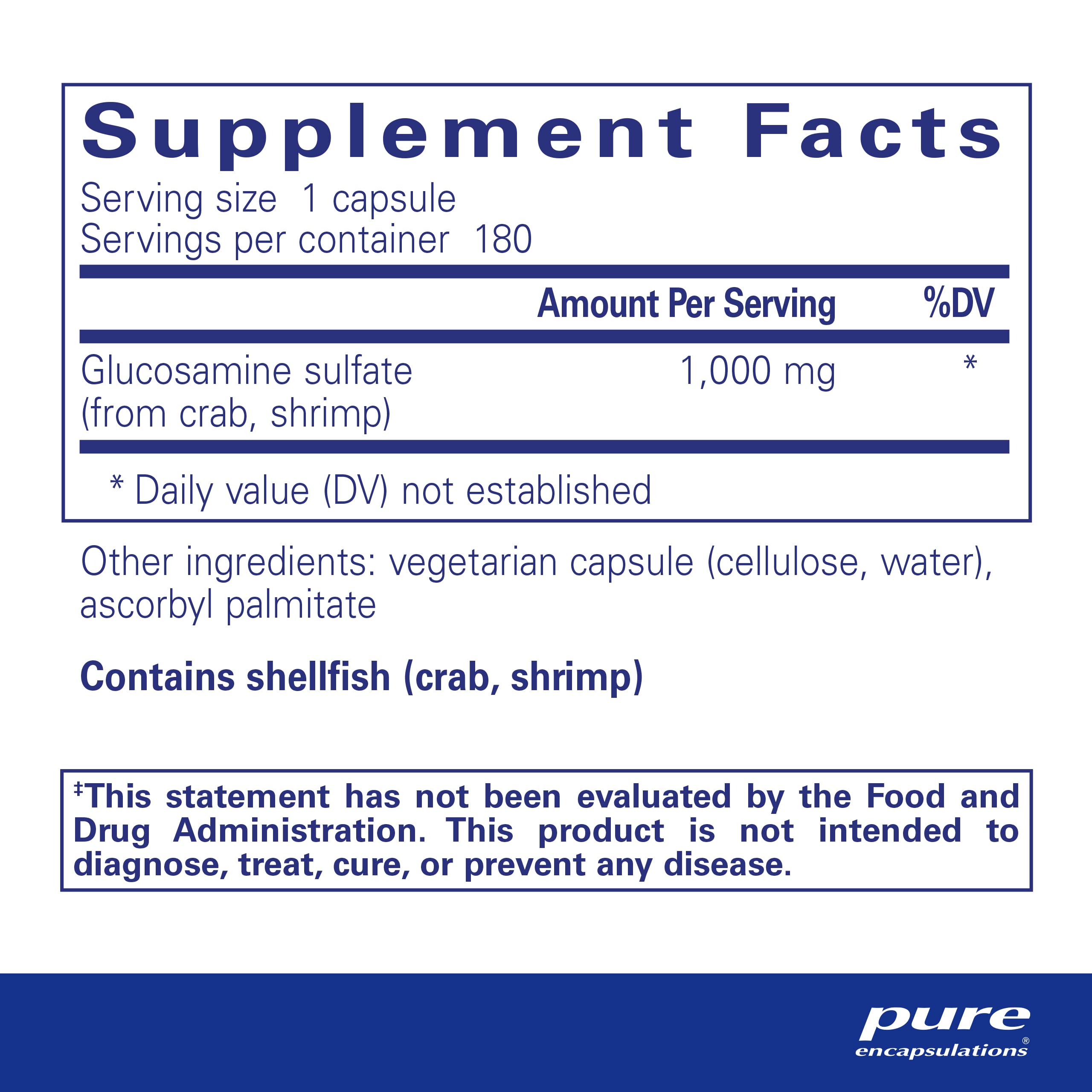 Foto 3 pulgar | Suplemento Sulfato de Glucosamina  Pure Encapsulations 1000 mg 180 Cápsulas - Venta Internacional