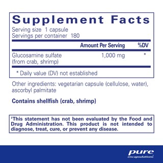 Foto 2 | Suplemento Sulfato de Glucosamina Pure Encapsulations 1000 mg 180 Cápsulas - Venta Internacional