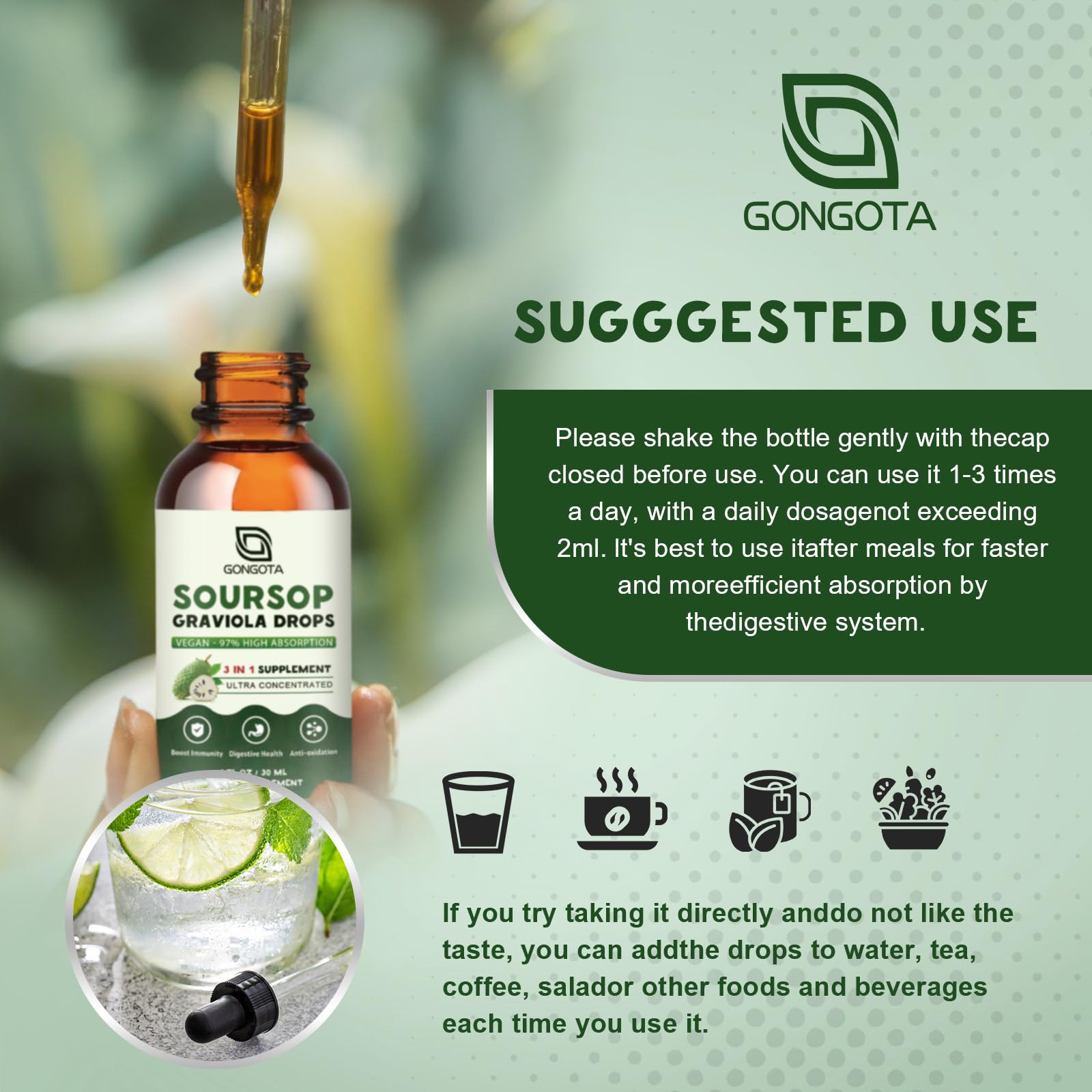 Foto 6 pulgar | Gotas Líquidas de Guanábana y Graviola Gongota con Saúco y Cúrcuma 30 ml - Venta Internacional