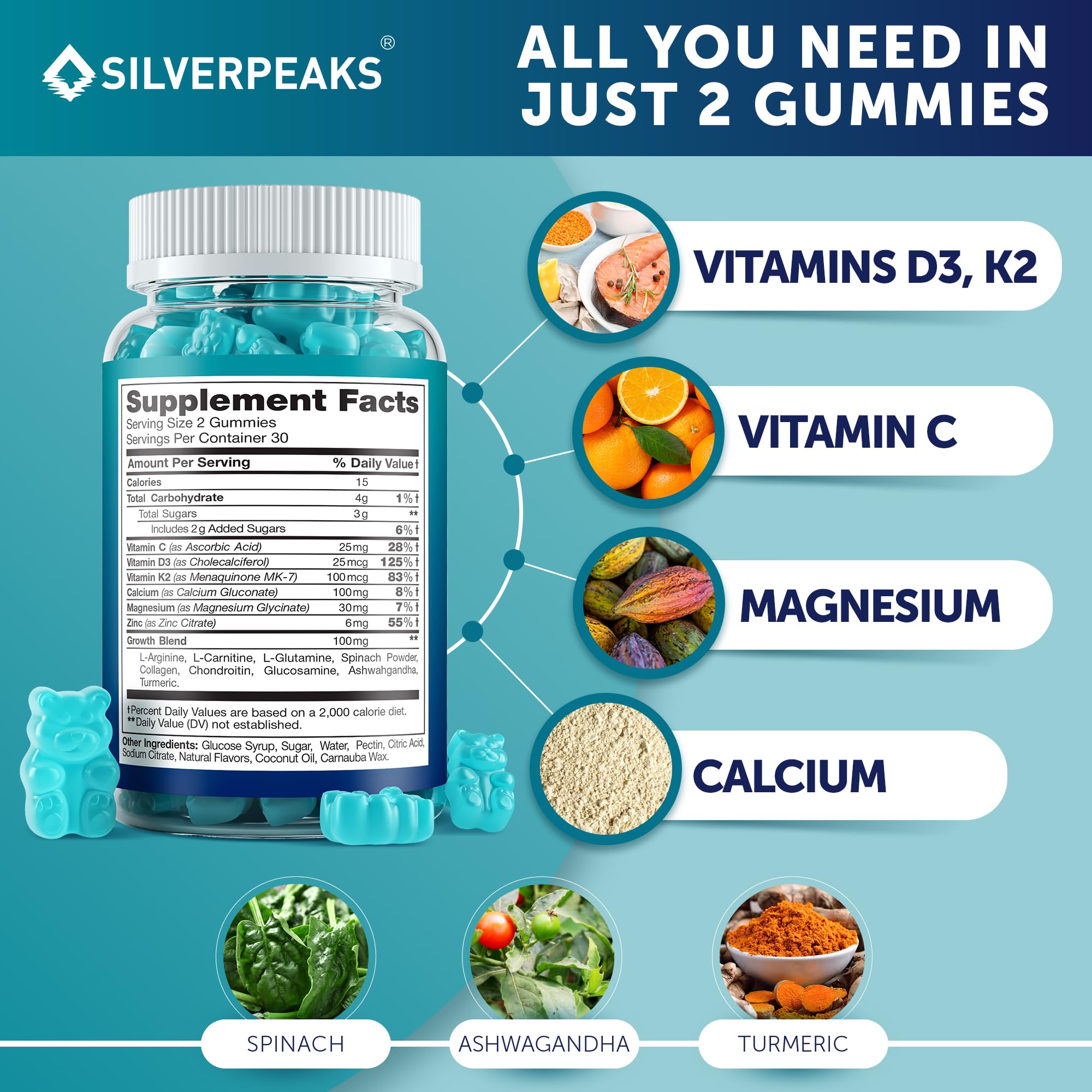 Foto 4 pulgar | Gomitas Silverpeaks De Calcio Y Magnesio Con Vitamina D3 K2 Y Zinc - Venta Internacional
