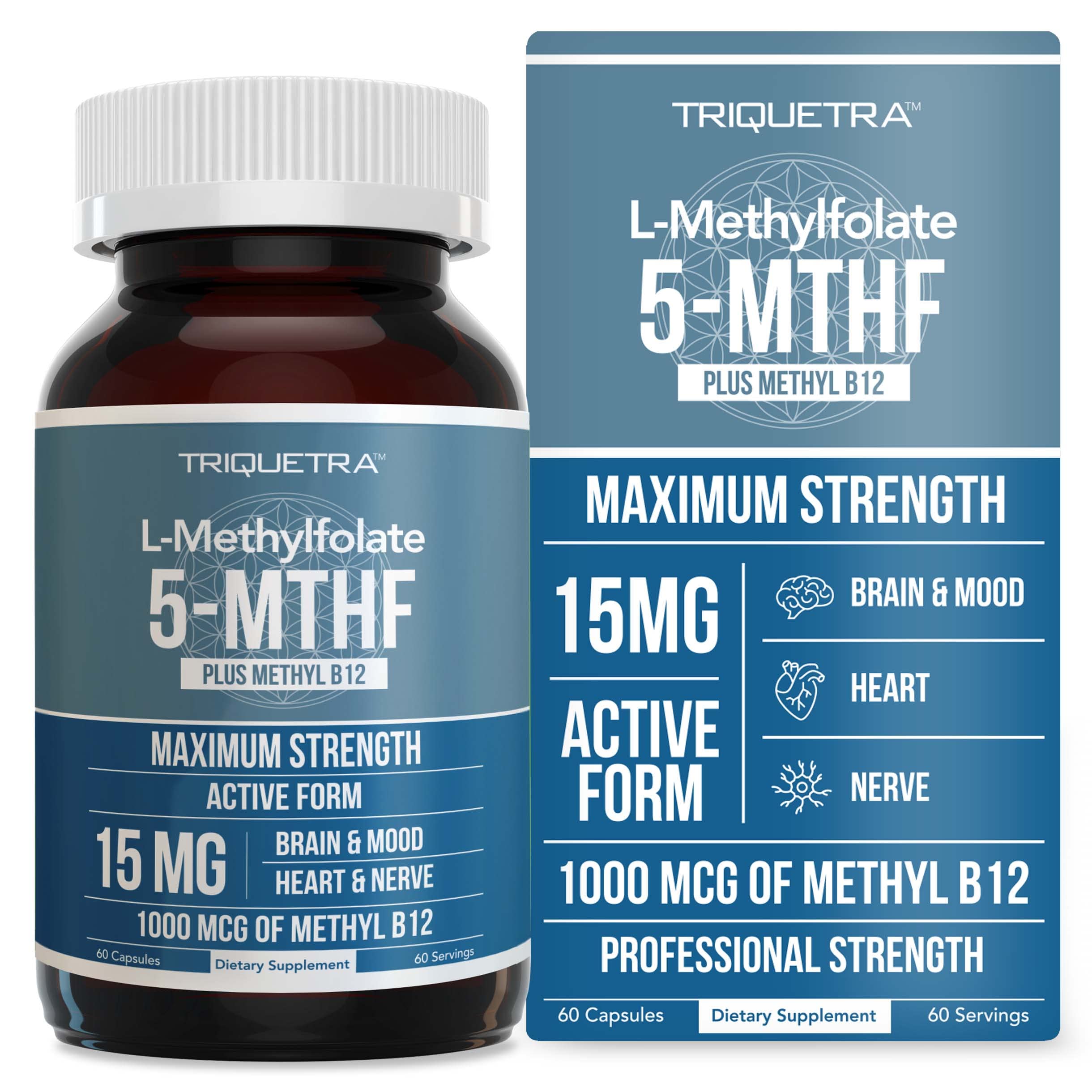 Foto 2 pulgar | Suplemento Triquetra Health L Metil Folato 15 mg + Metil B12 - Venta Internacional