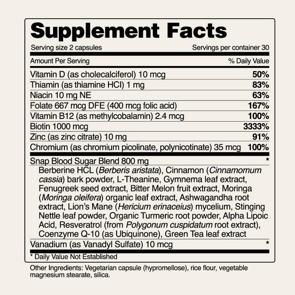 Foto 7 pulgar | Suplemento Snap Supplements Mezcla de Azúcar en Sangre 60 Tabletas - Venta Internacional