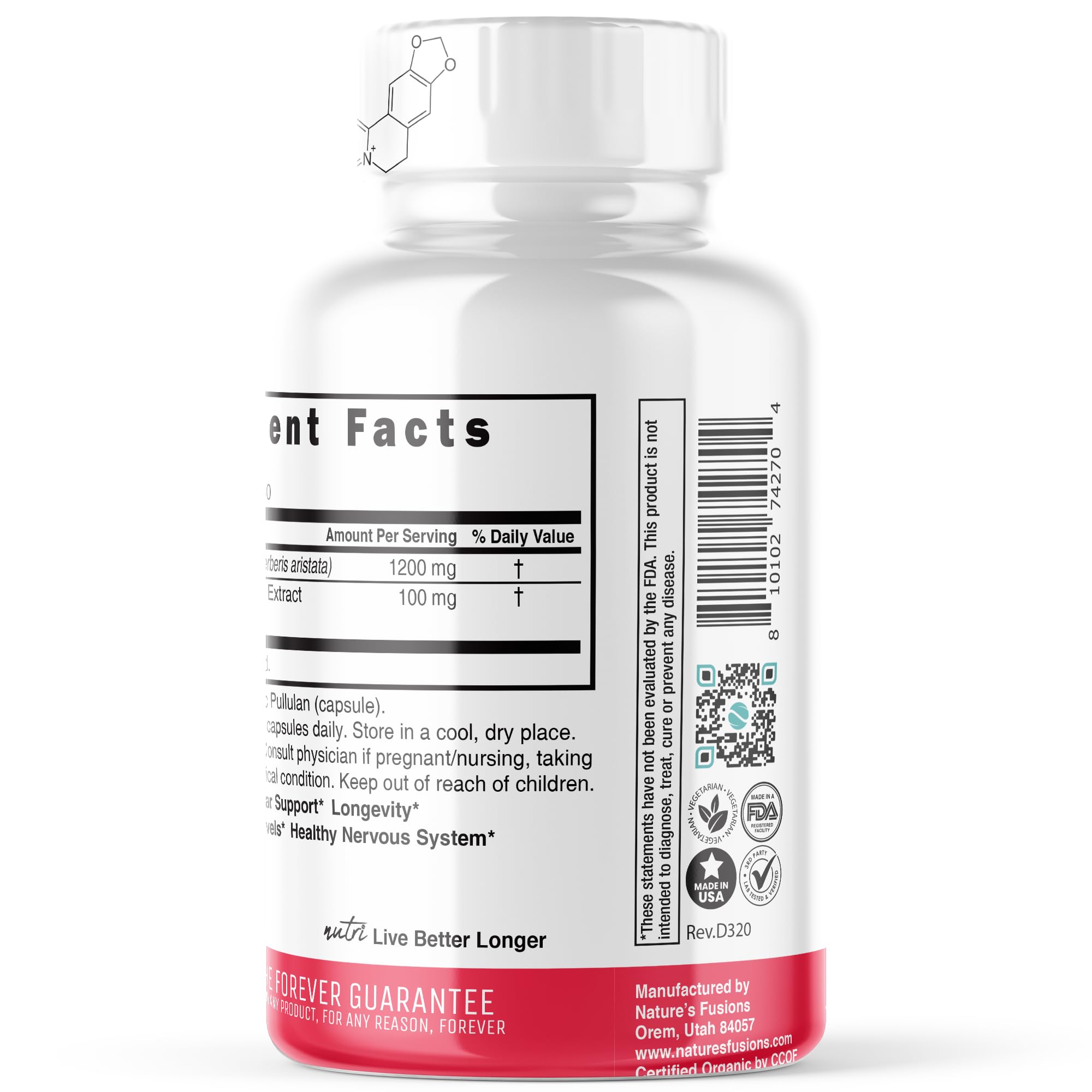 Foto 6 | Suplemento de Berberina Orgánica Nature's Fusions 1300 mg - Venta Internacional