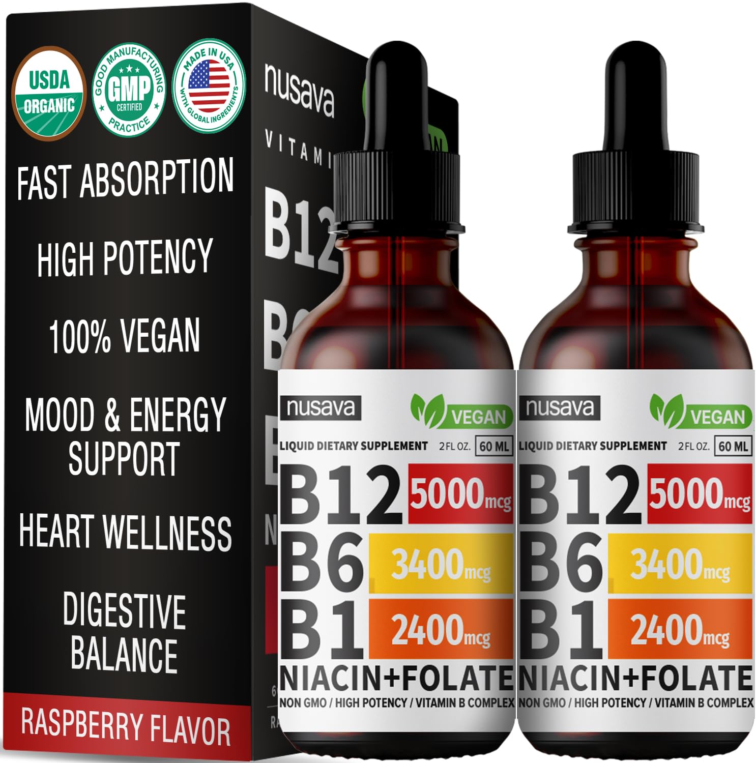 Foto 2 pulgar | Gotas Líquidas de Vitamina B12 Nusava 5000 Mcg B6 B1 Vegan 2 Piezas - Venta Internacional