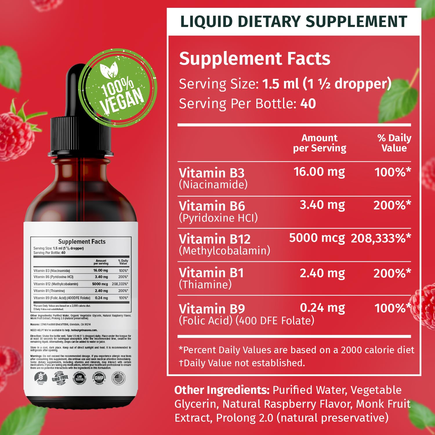 Foto 3 | Gotas Líquidas de Vitamina B12 Nusava 5000 Mcg B6 B1 Vegan 2 Piezas - Venta Internacional