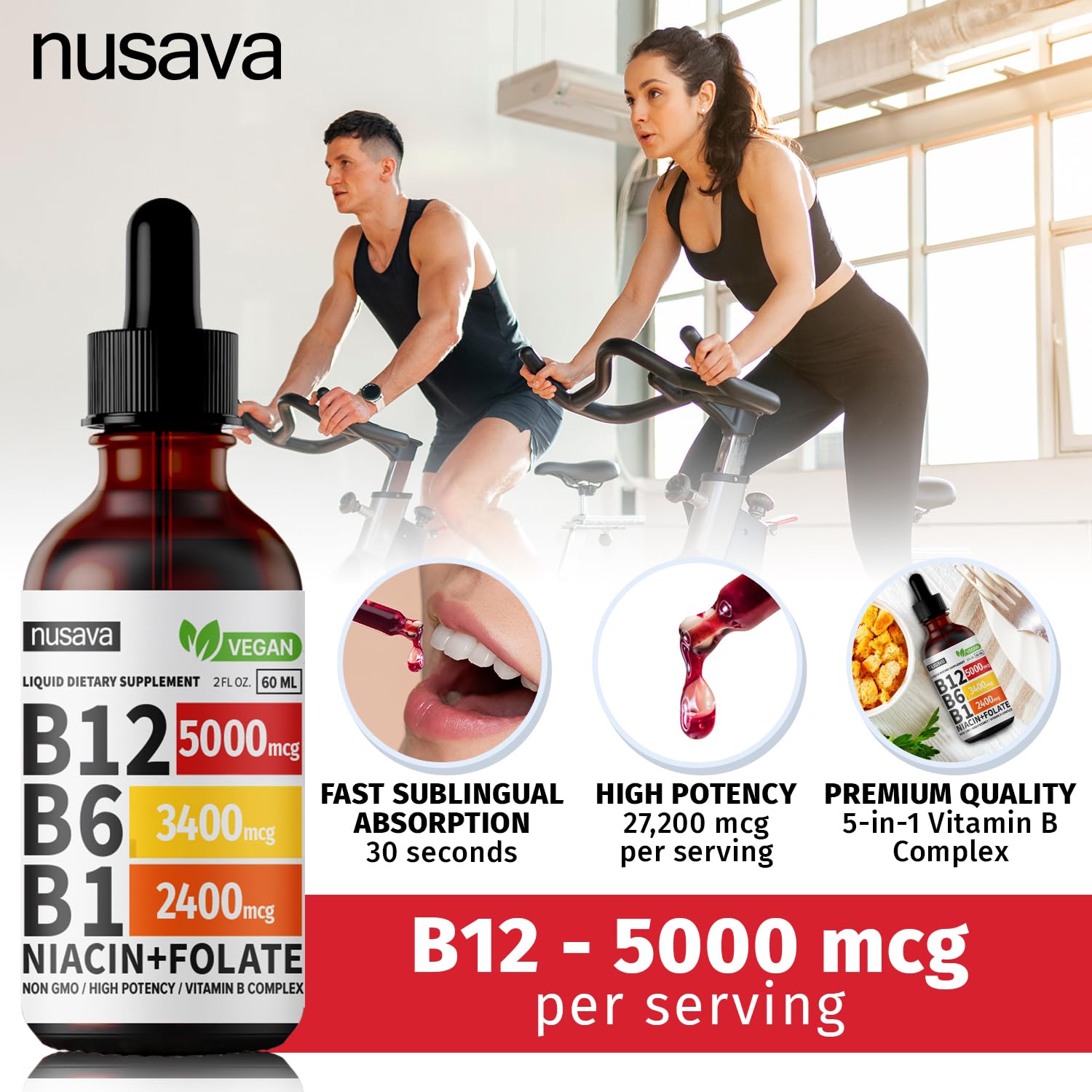 Foto 8 pulgar | Gotas Líquidas de Vitamina B12 Nusava 5000 Mcg B6 B1 Vegan 2 Piezas - Venta Internacional
