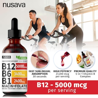 Foto 7 | Gotas Líquidas de Vitamina B12 Nusava 5000 Mcg B6 B1 Vegan 2 Piezas - Venta Internacional