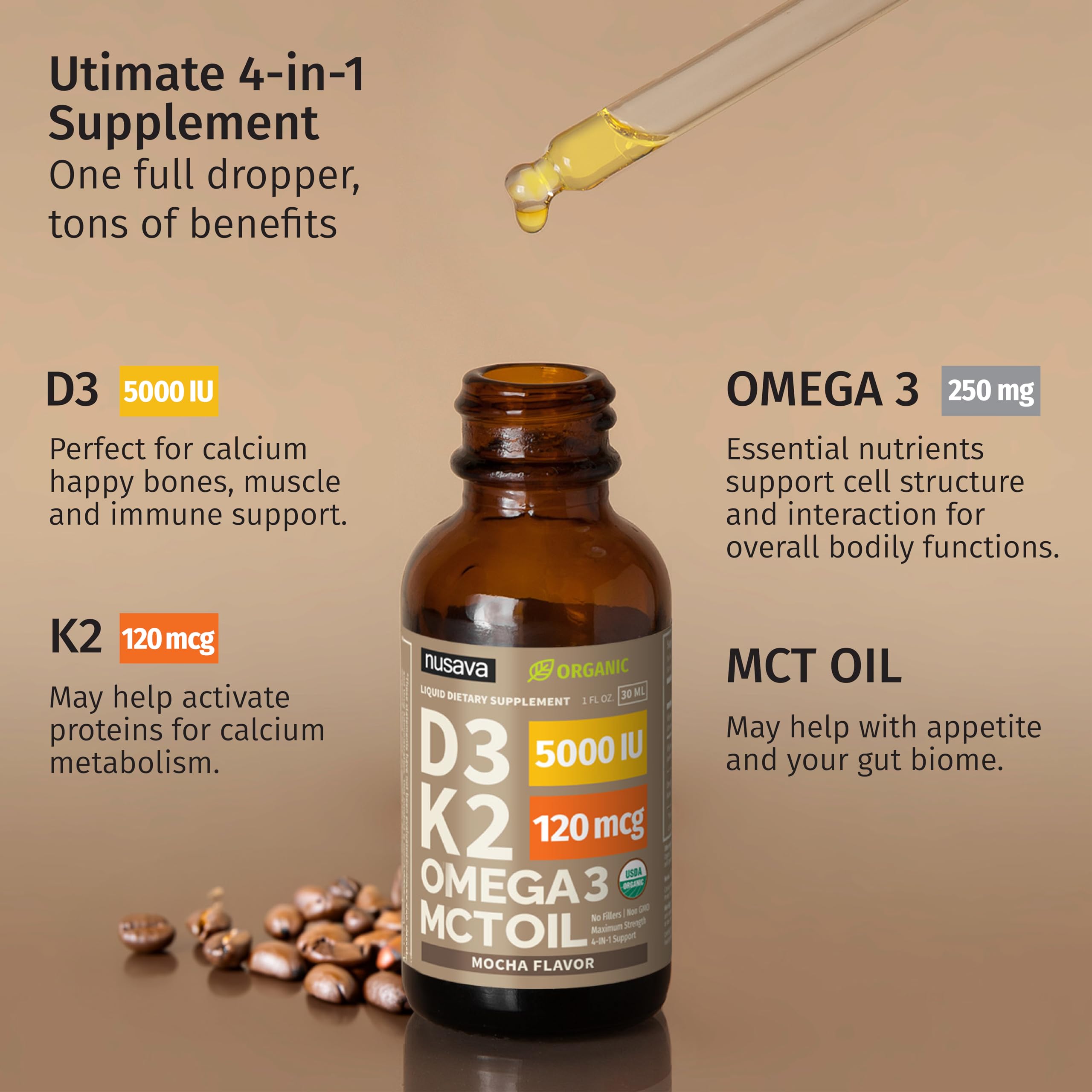 Foto 5 pulgar | Gotas de Vitamina D3 K2 con Aceite MCT Omega 3 5000 UI 60 ml 2 Piezas - Venta Internacional