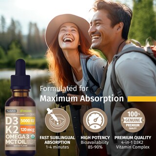 Foto 7 | Gotas de Vitamina D3 K2 con Aceite MCT Omega 3 5000 UI 60 ml 2 Piezas - Venta Internacional
