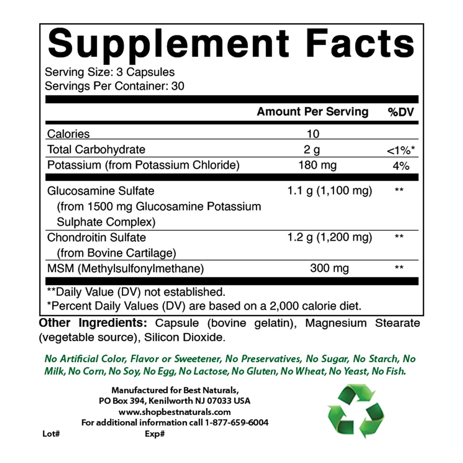 Foto 3 pulgar | Suplementos Best Naturals: Glucosamina Condroitina Msm 2600 Mg - Venta Internacional