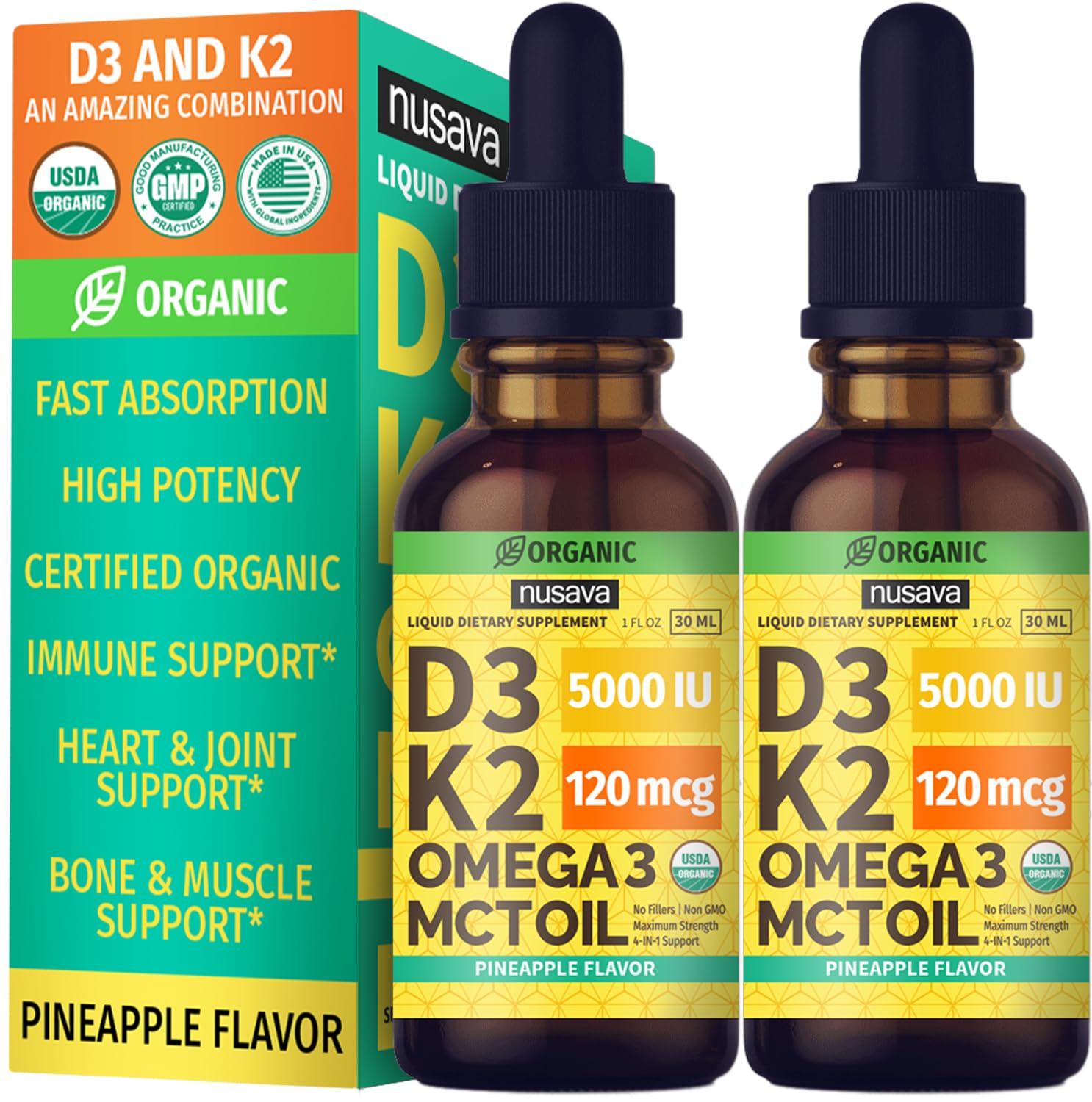 Foto 2 pulgar | Gotas de Vitamina D3 K2 con Aceite MCT Omega 3 5000 UI 60 ml 2 Piezas- Venta Internacional