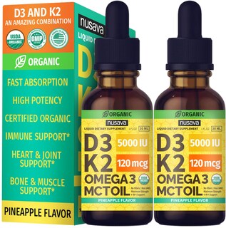 Foto 1 | Gotas de Vitamina D3 K2 con Aceite MCT Omega 3 5000 UI 60 ml 2 Piezas- Venta Internacional