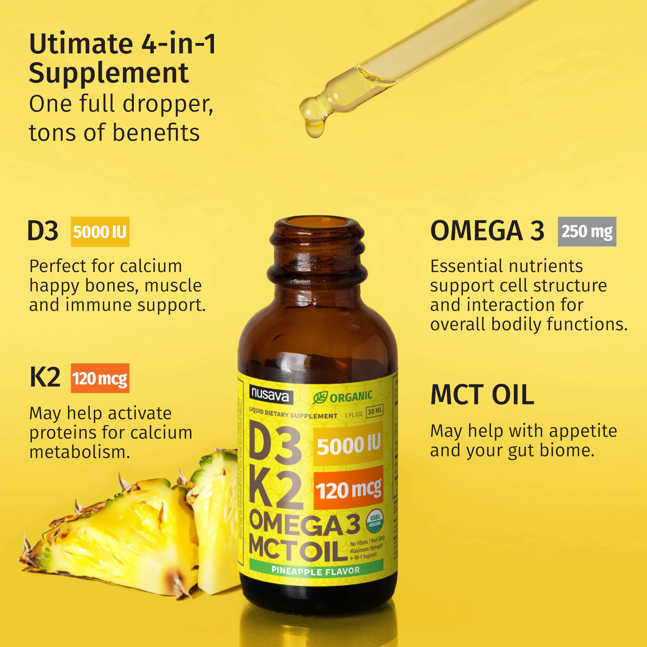 Foto 5 pulgar | Gotas de Vitamina D3 K2 con Aceite MCT Omega 3 5000 UI 60 ml 2 Piezas- Venta Internacional