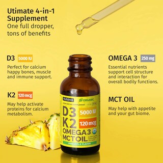 Foto 4 | Gotas de Vitamina D3 K2 con Aceite MCT Omega 3 5000 UI 60 ml 2 Piezas- Venta Internacional
