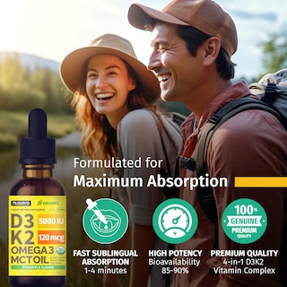 Foto 7 | Gotas de Vitamina D3 K2 con Aceite MCT Omega 3 5000 UI 60 ml 2 Piezas- Venta Internacional