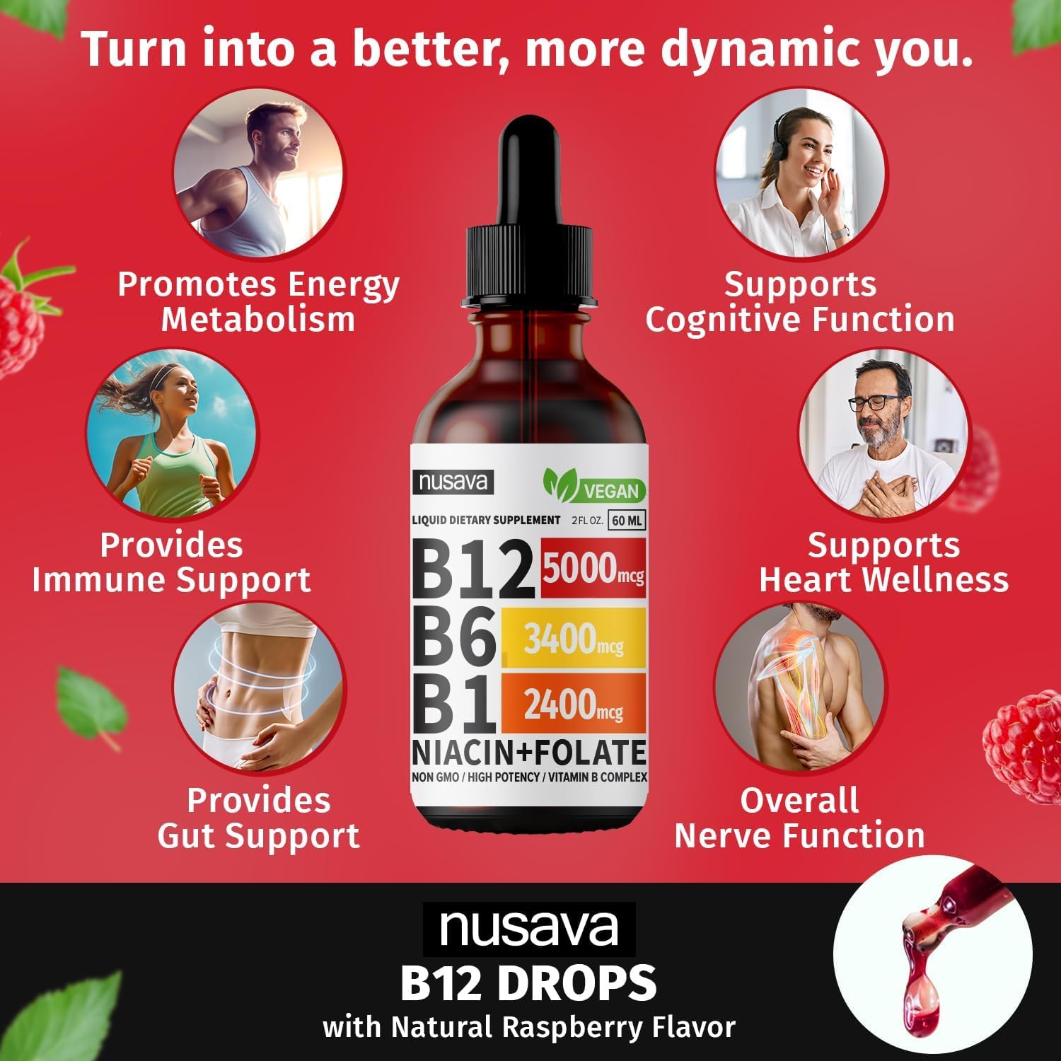Foto 3 pulgar | Gotas Líquidas de Vitamina B12 Nusava 5000 Mcg 4 Piezas- Venta Internacional
