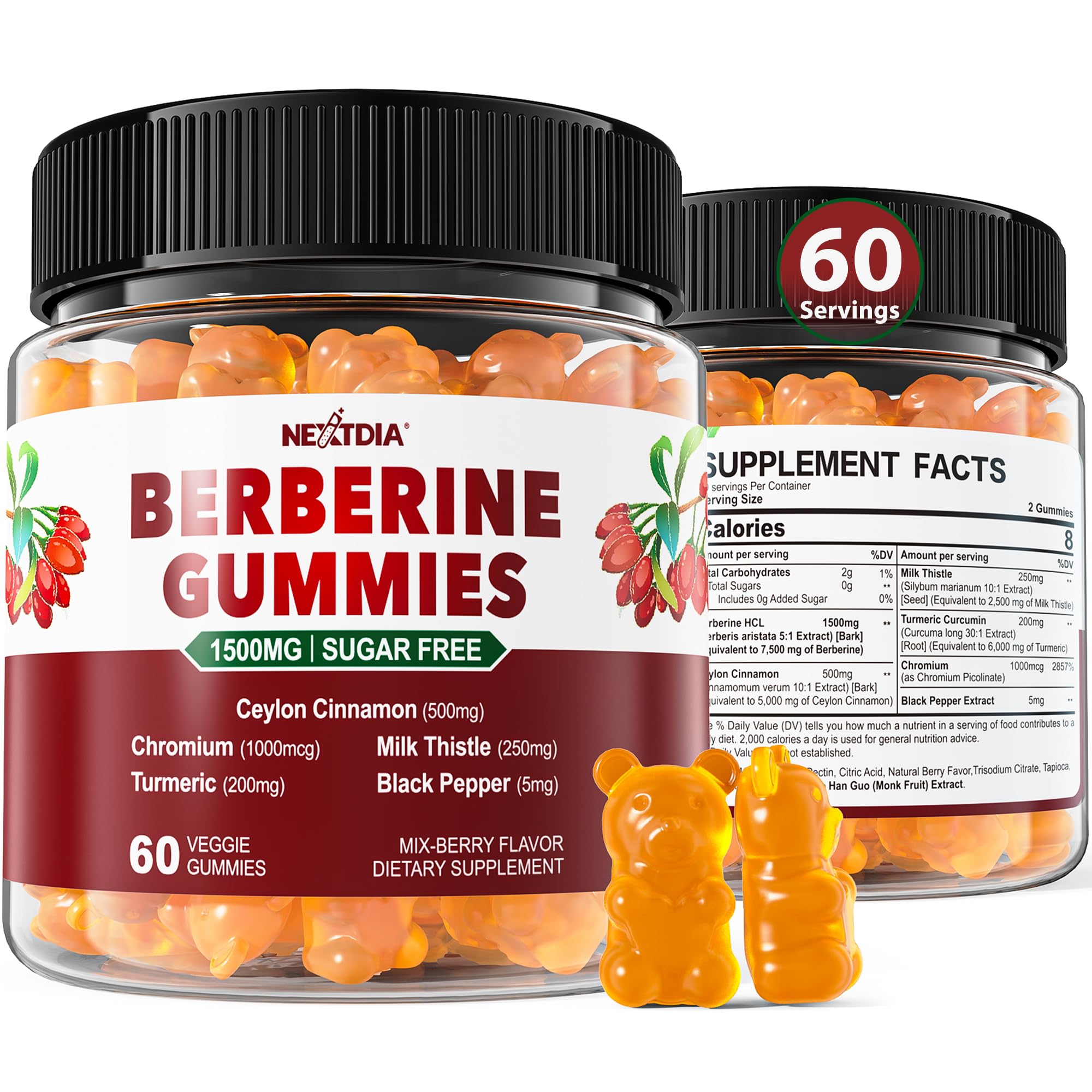 Foto 2 pulgar | Suplemento Nextdia Berberine 1500 mg con Gomitas de Canelade Ceilán - Venta Internacional