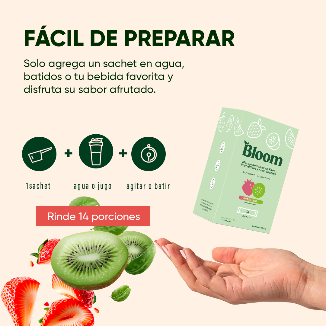 Foto 5 pulgar | Bloom Nutrition Super Greens Powder Fresa Kiwi - Mezcla De Verduras, Fibra Y Probióticos - Suplemento Alimentici