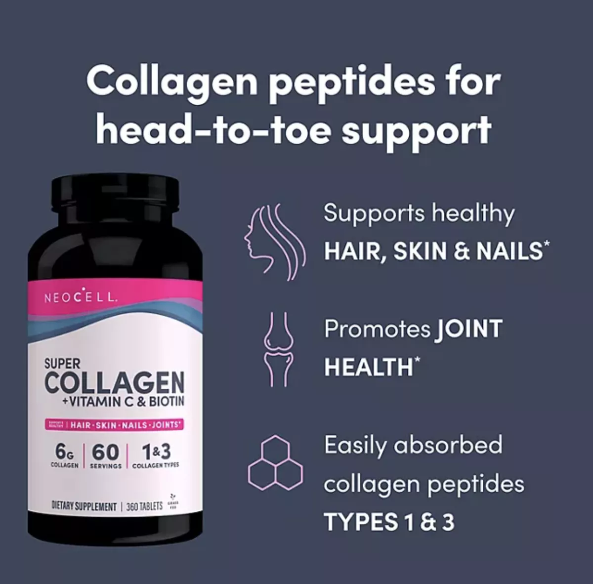 Foto 3 pulgar | Suplemento Cabello Piel Neocell Super Collagen Vitamin C Biotina 360 Tabletas