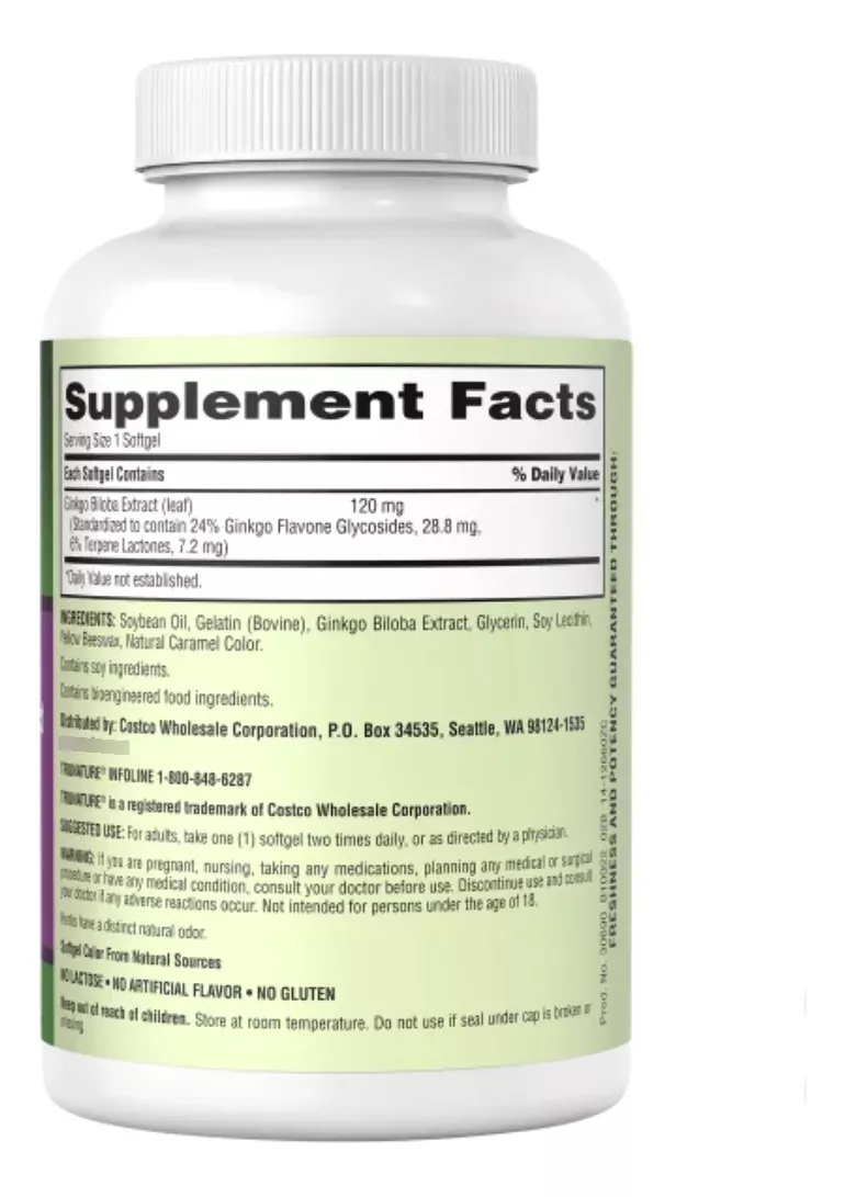 Foto 2 | Suplemento Trunature Ginkgo Biloba Mejora Memoria 340 Capsulas