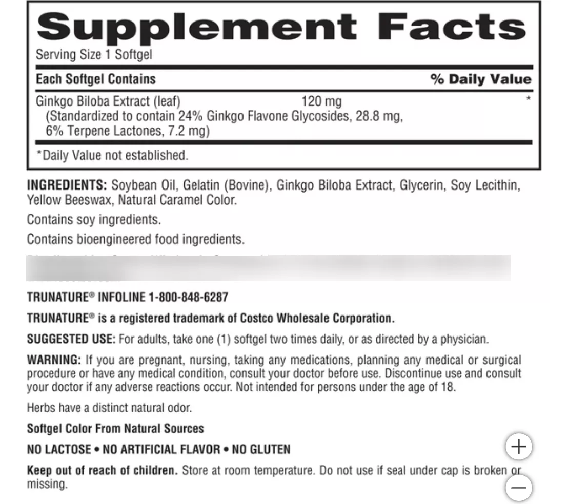 Foto 4 pulgar | Suplemento Trunature Ginkgo Biloba Mejora Memoria 340 Capsulas
