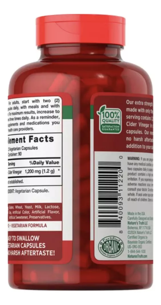 Foto 3 pulgar | Vinagre Sidra Manzana 1200 Mg Organic Natures Truth 180