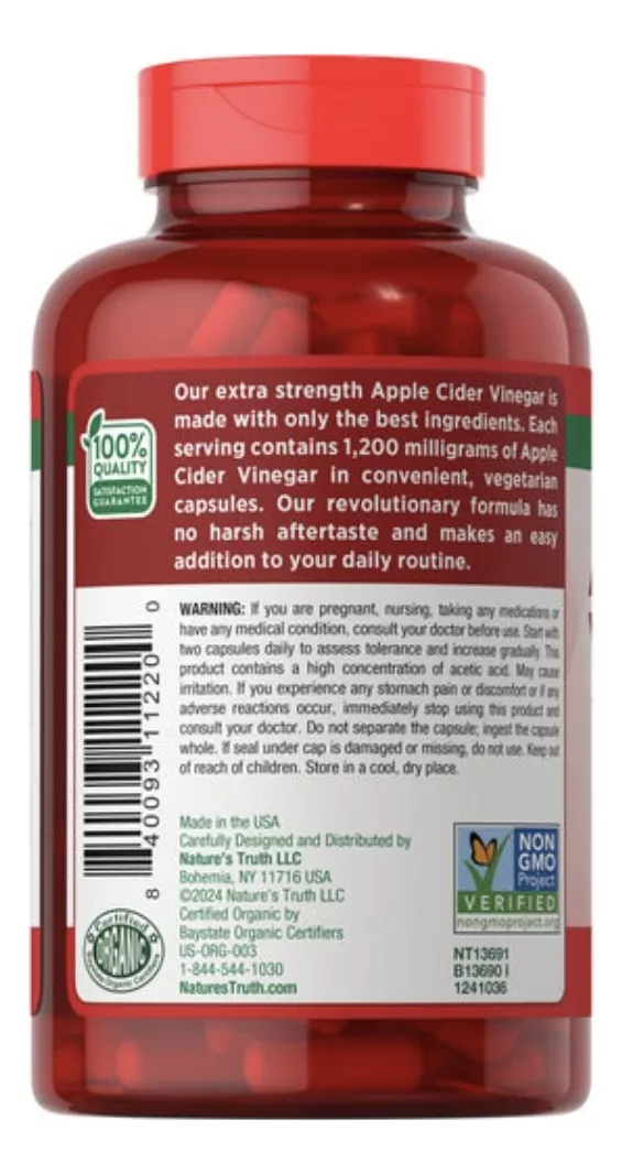 Foto 4 pulgar | Vinagre Sidra Manzana 1200 Mg Organic Natures Truth 180