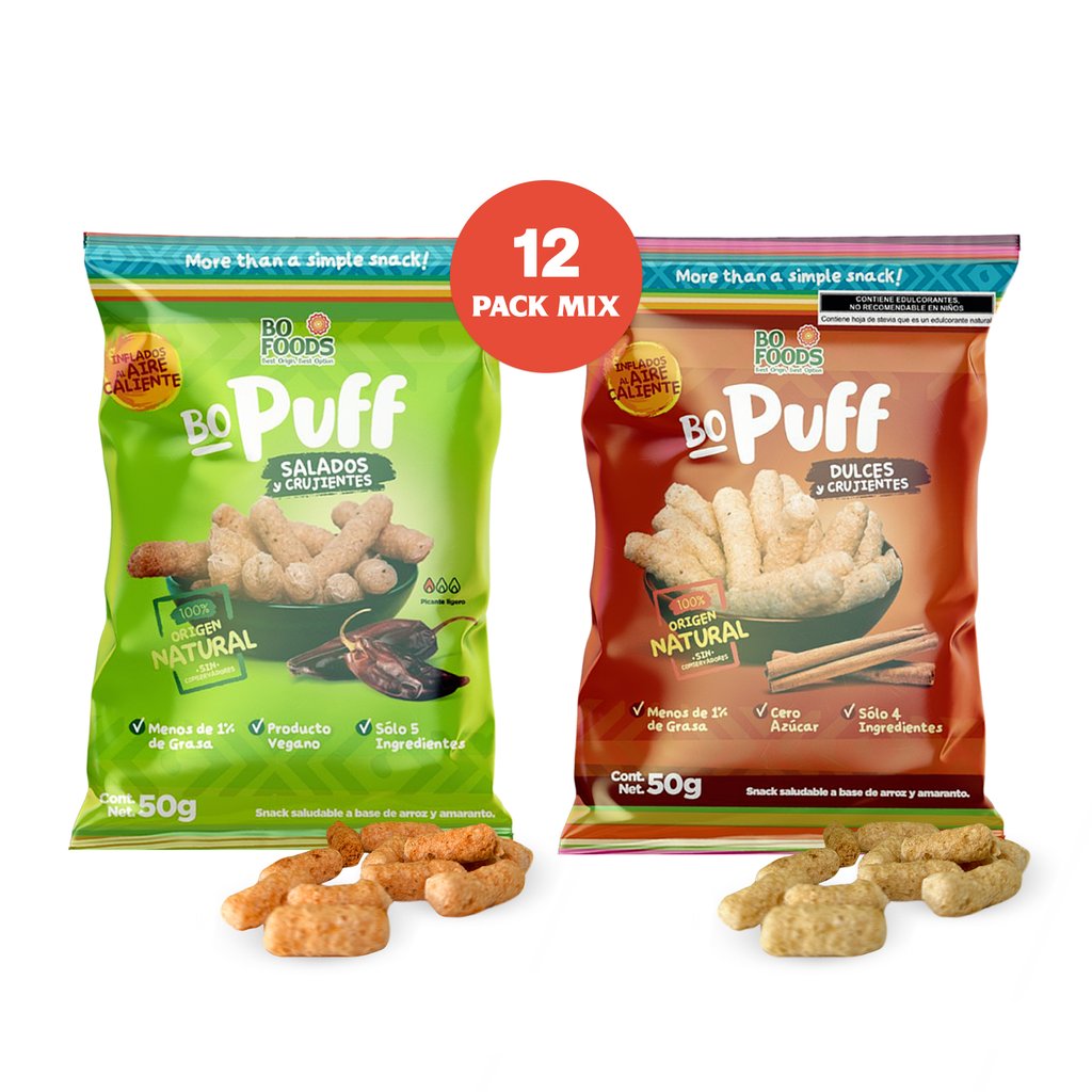 Foto 2 pulgar | Bo Foods Puffs Pack X12 Snacks Saludables Sin Gluten Sin Azúcar Vegano