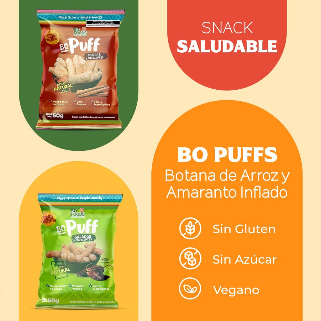 Foto 3 pulgar | Bo Foods Puffs Pack X12 Snacks Saludables Sin Gluten Sin Azúcar Vegano