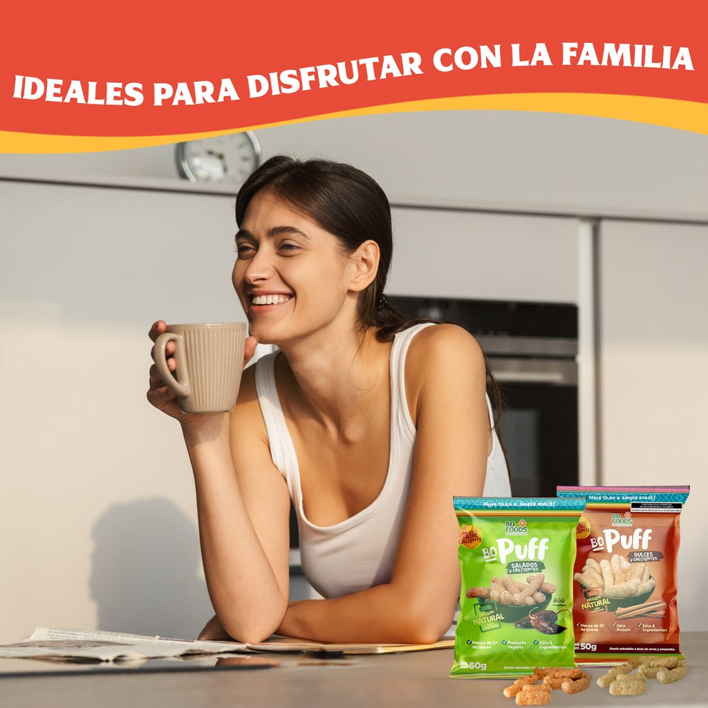 Foto 6 pulgar | Bo Foods Puffs Pack X12 Snacks Saludables Sin Gluten Sin Azúcar Vegano