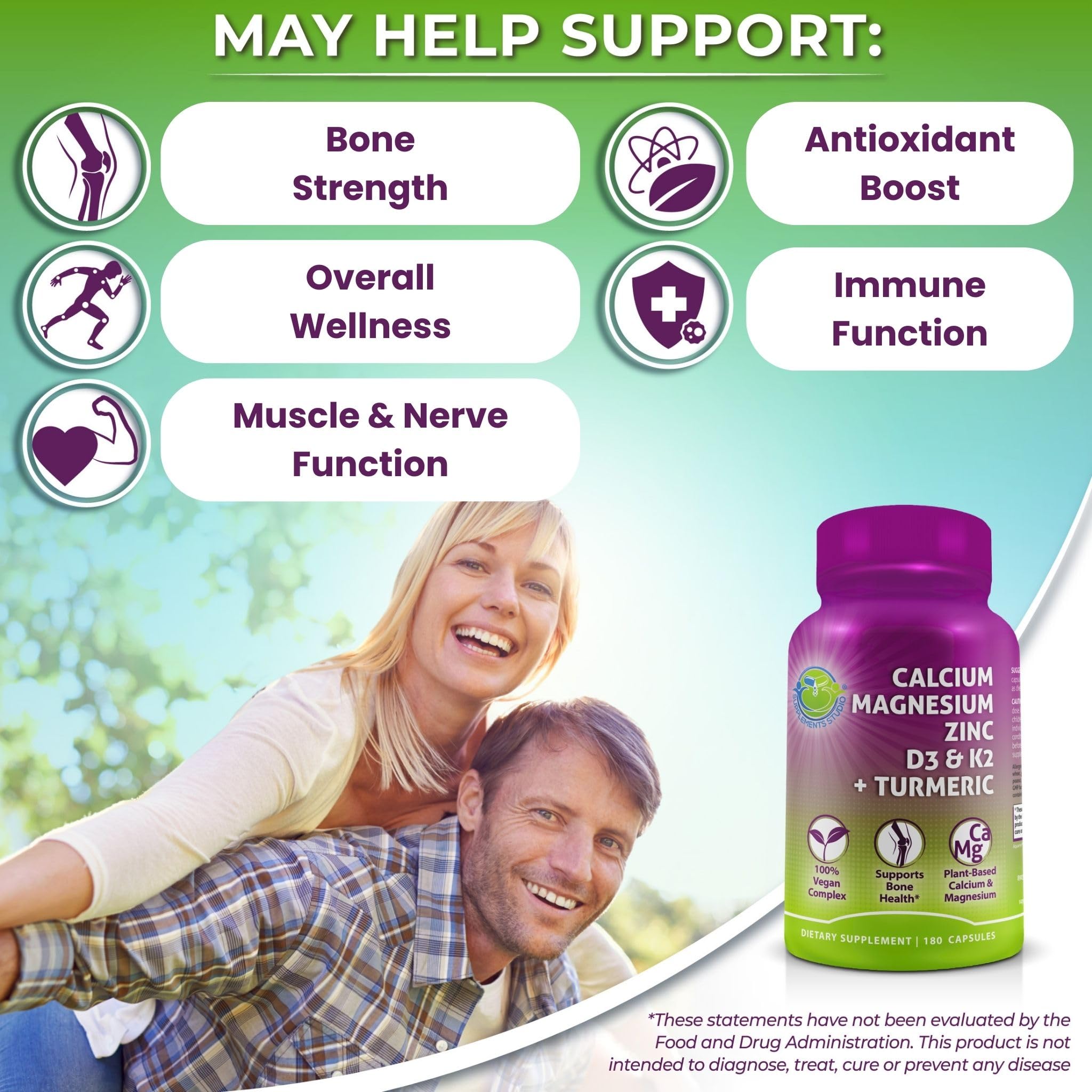 Foto 2 | Suplemento de Calcio y Magnesio Vegetal 500mg 180 Comprimidos Complejo 7 en 1- Venta Internacional