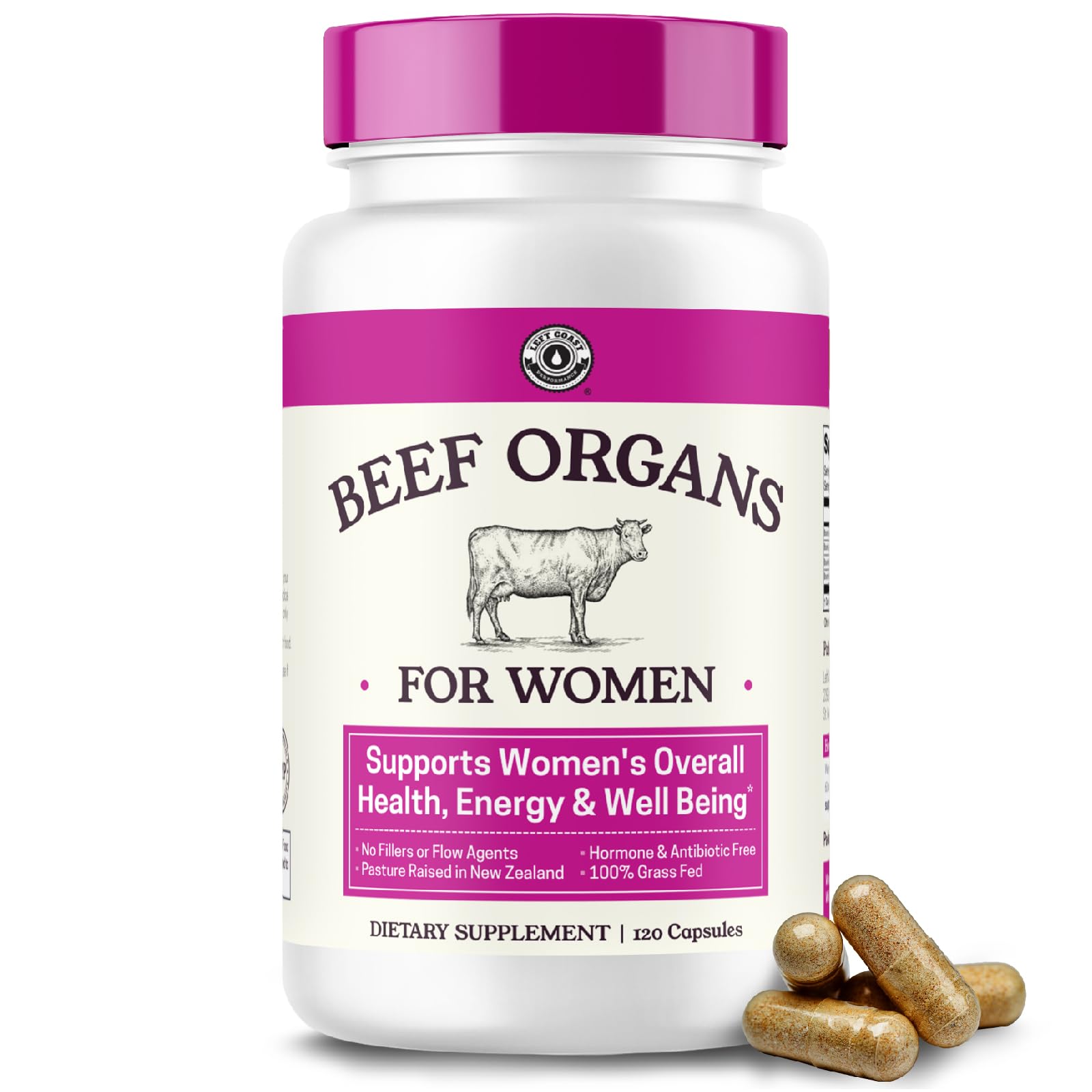 Suplemento Left Coast Performance Beef Organ Women 120 Cápsulas - Venta Internacional.