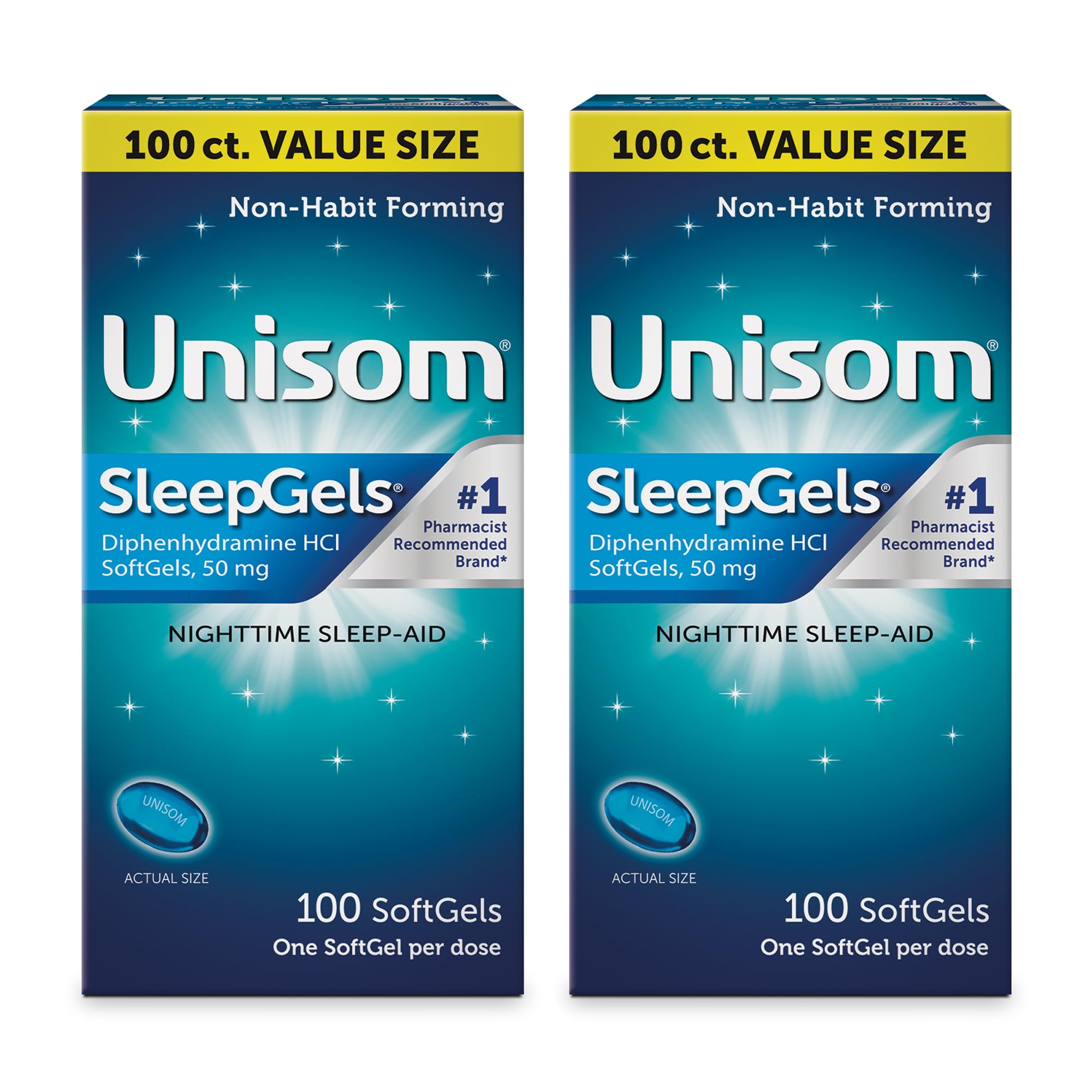Ayuda para Dormir Unisom Nighttime 2 Cajas de 100 Softgels C/U - Venta Internacional
