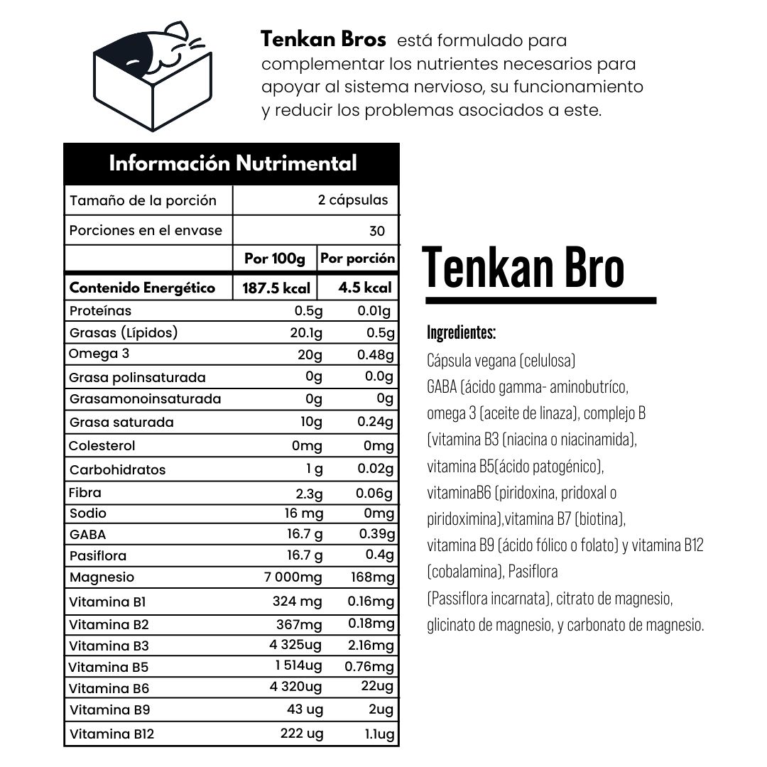 Foto 6 pulgar | Tenkan Bro Neurobienestar Con Gaba, Omega 3, Complejo B, 3 Tipos De Magnesio Y Pasiflora