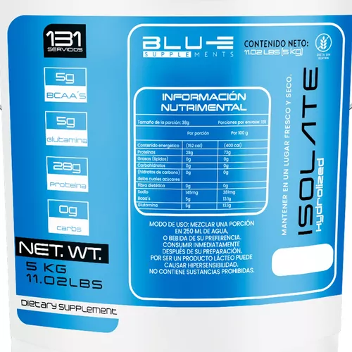 Foto 4 pulgar | Proteína Whey Hidrolizada Isolate Blu-e De 5 Kg Para 131 Servicios Sabor Natural