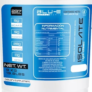 Foto 3 | Proteína Whey Hidrolizada Isolate Blu-e De 9 Kg Para 237 Servicios Sabor Vainilla