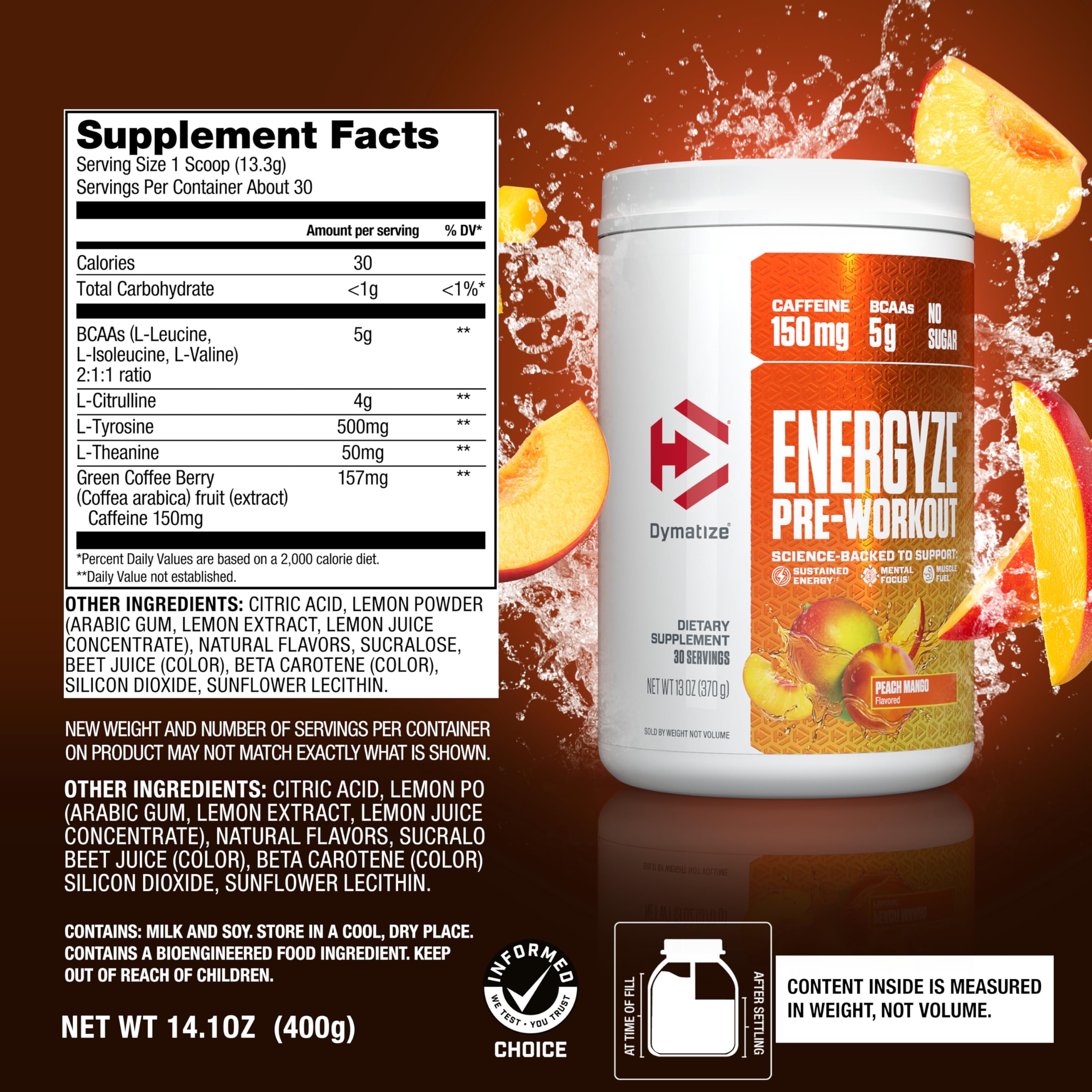 Foto 5 pulgar | Sulemento Dymatize Energyze Pre-Workout de 150 mg-Venta Internacional