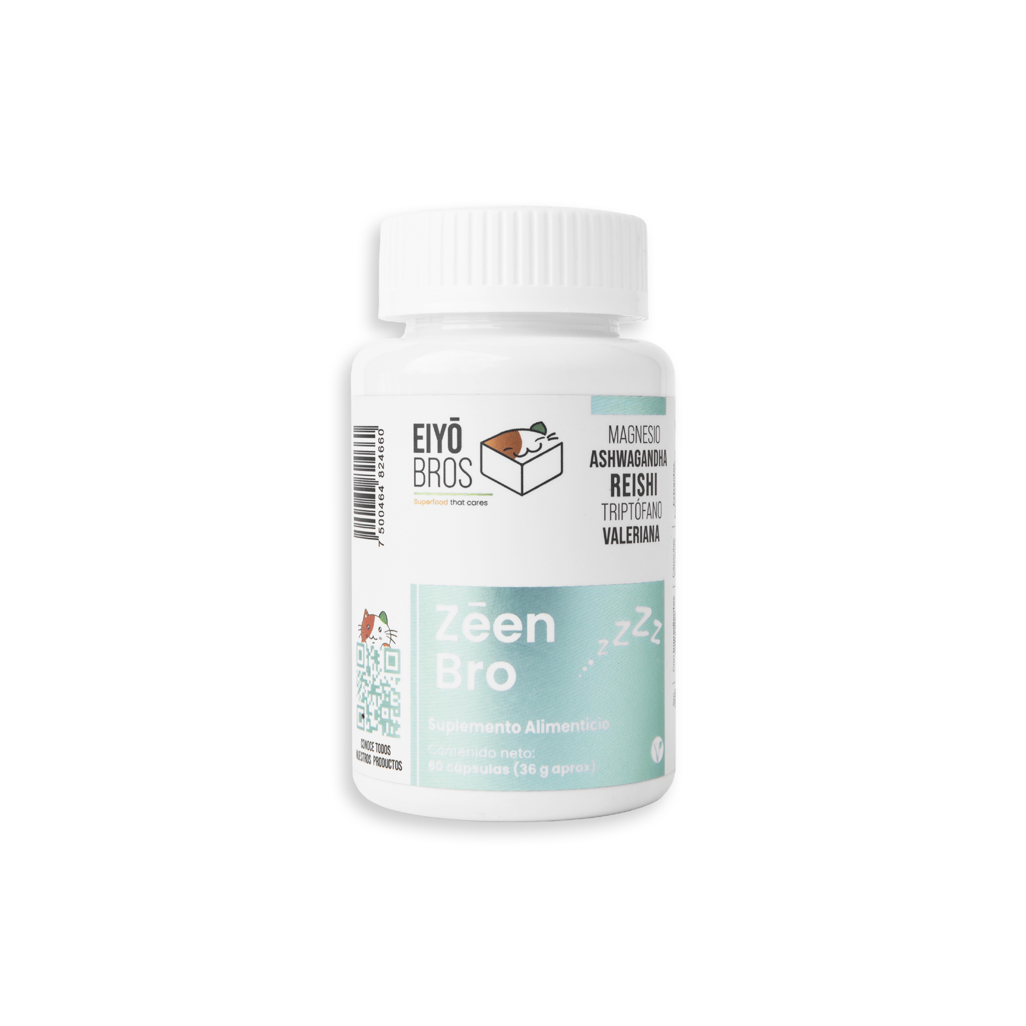 Zeen Bro Eiyo Bros 100% Natural Con Ashwagandha, Reishi, Triptófano, 2 Tipos De Magnesio Y Valeriana