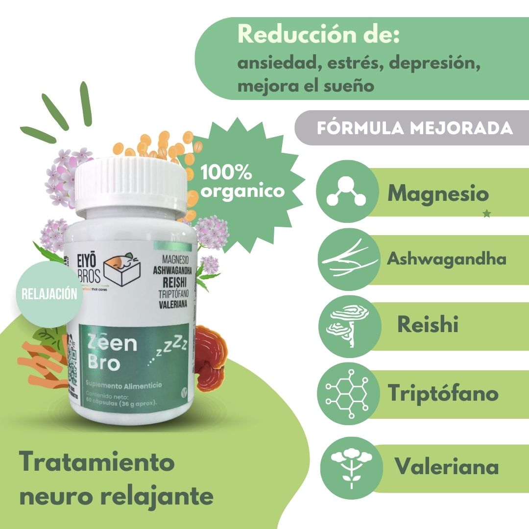 Foto 8 pulgar | Zeen Bro Eiyo Bros 100% Natural Con Ashwagandha, Reishi, Triptófano, 2 Tipos De Magnesio Y Valeriana