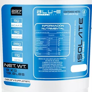 Foto 3 | Proteína Whey Hidrolizada Isolate Blu-e De 9 Kg Para 237 Servicios Sabor Galleta