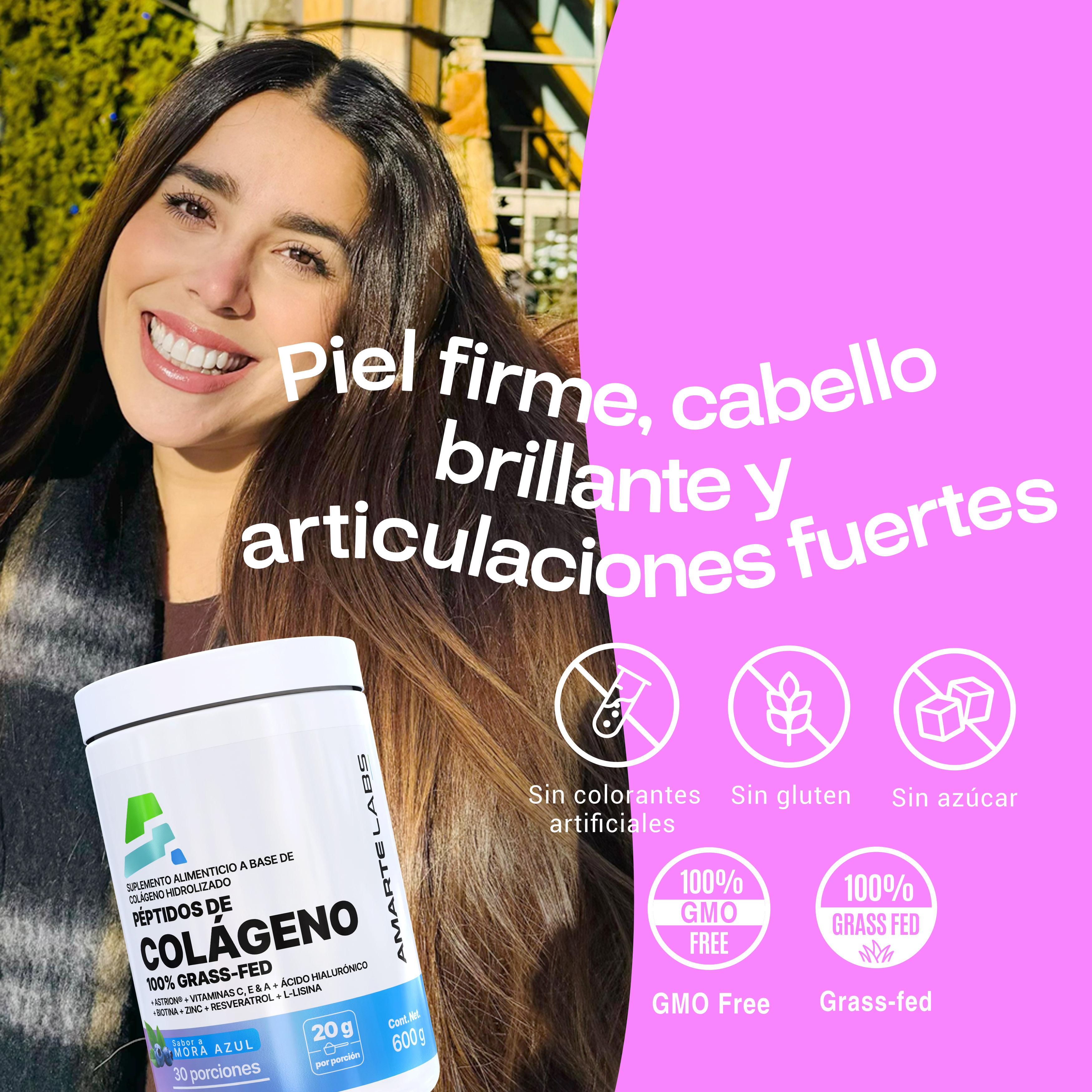Foto 2 | Suplemento Alimenticio Péptidos de Colágeno Amarte Labs 100% Grass-Fed Sabor Mora Azúl 600 gr