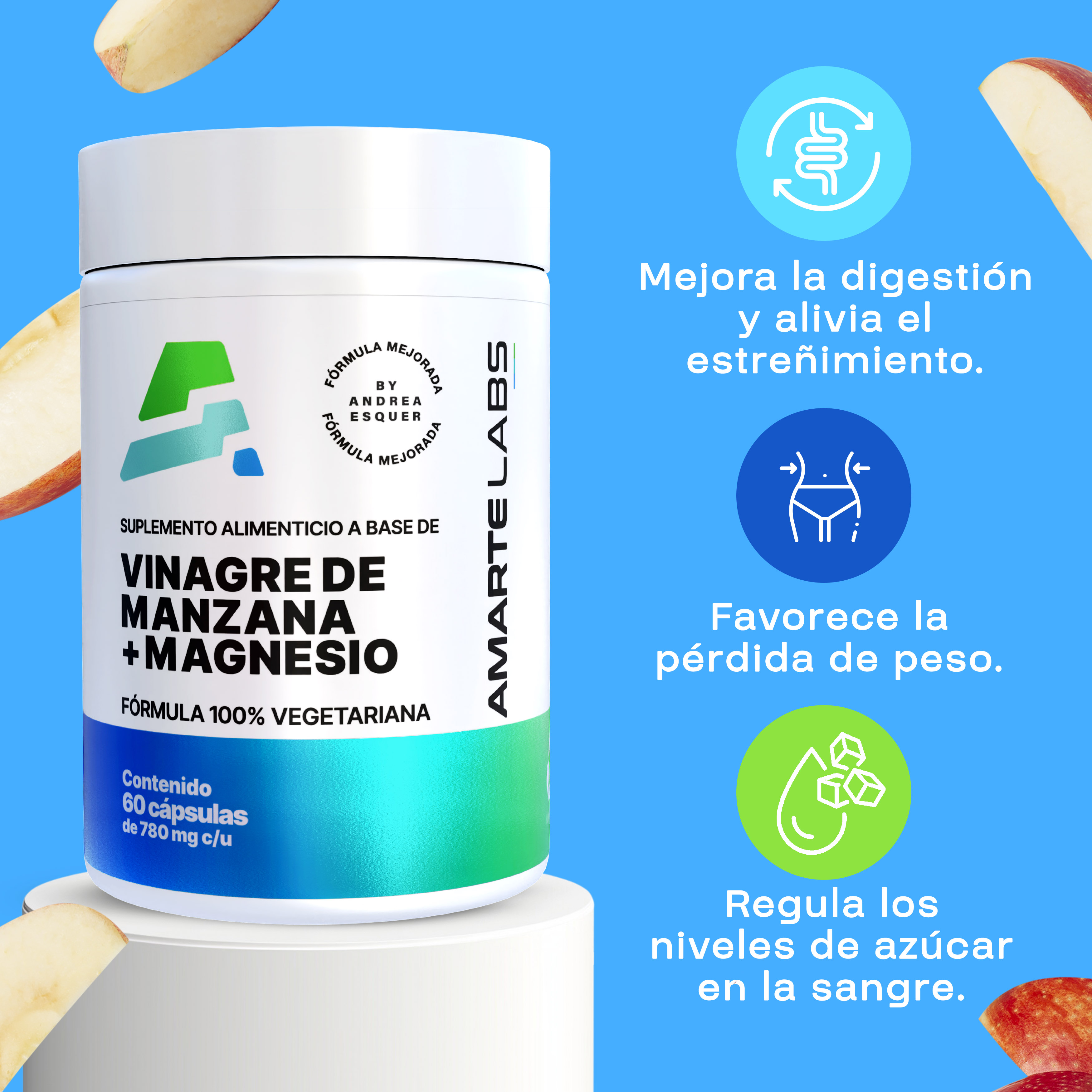 Foto 4 pulgar | Suplemento Alimenticio Vinagre de Manzana + Magnesio Amarte Labs 60 Cápsulas