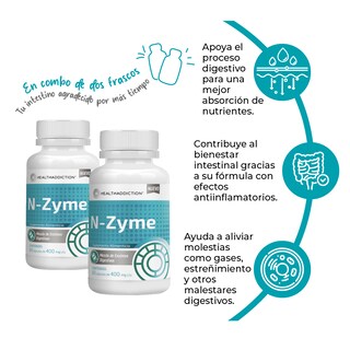 Foto 4 | Enzimas Digestivas Healthaddiction Lactasa Proteasa Amilasa y Papaína 120 Cápsulas 2 Pack