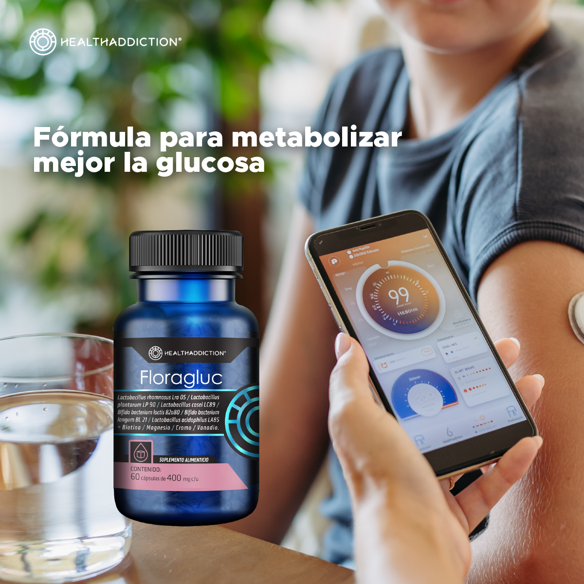 Foto 4 pulgar | Probióticos Healthaddiction Floragluc con Biotina Magnesio y Cromo 60 Cápsulas Veganas
