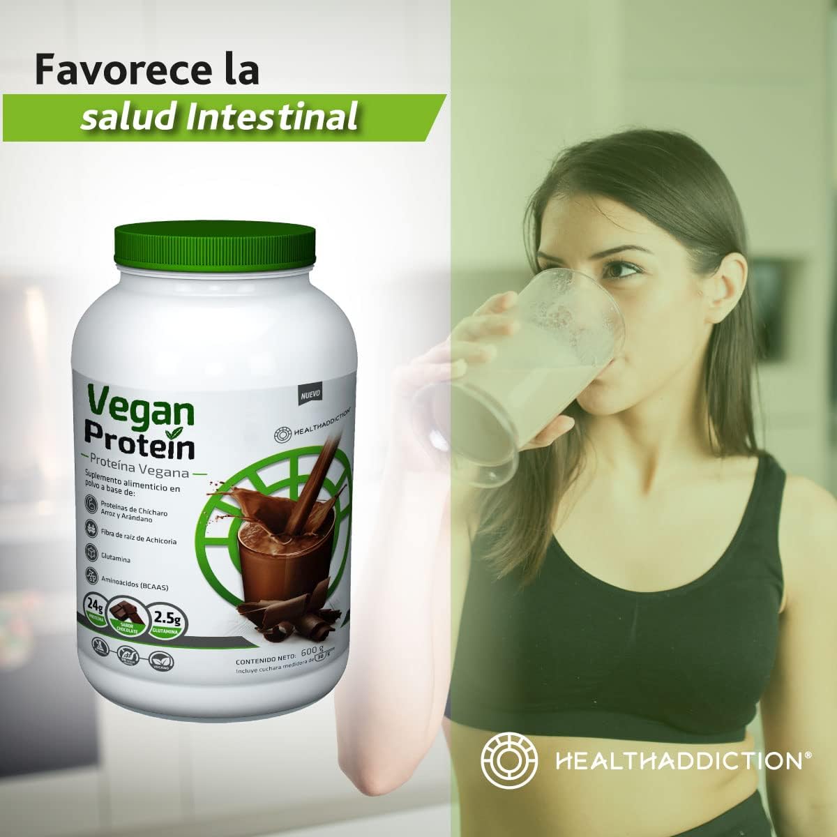 Foto 5 pulgar | Proteína Vegana HealthAddiction Sabor Chocolate con Glutamina y Aminoácidos 600 g