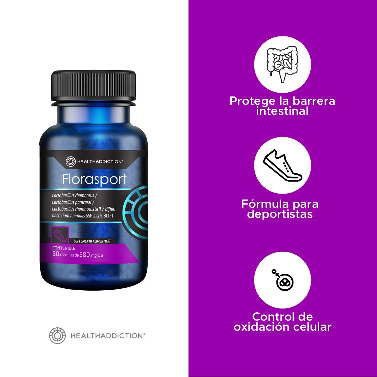 Foto 5 pulgar | Probióticos Healthaddiction Florasport  Apoya Rendimiento Deportivo 60 Cápsulas